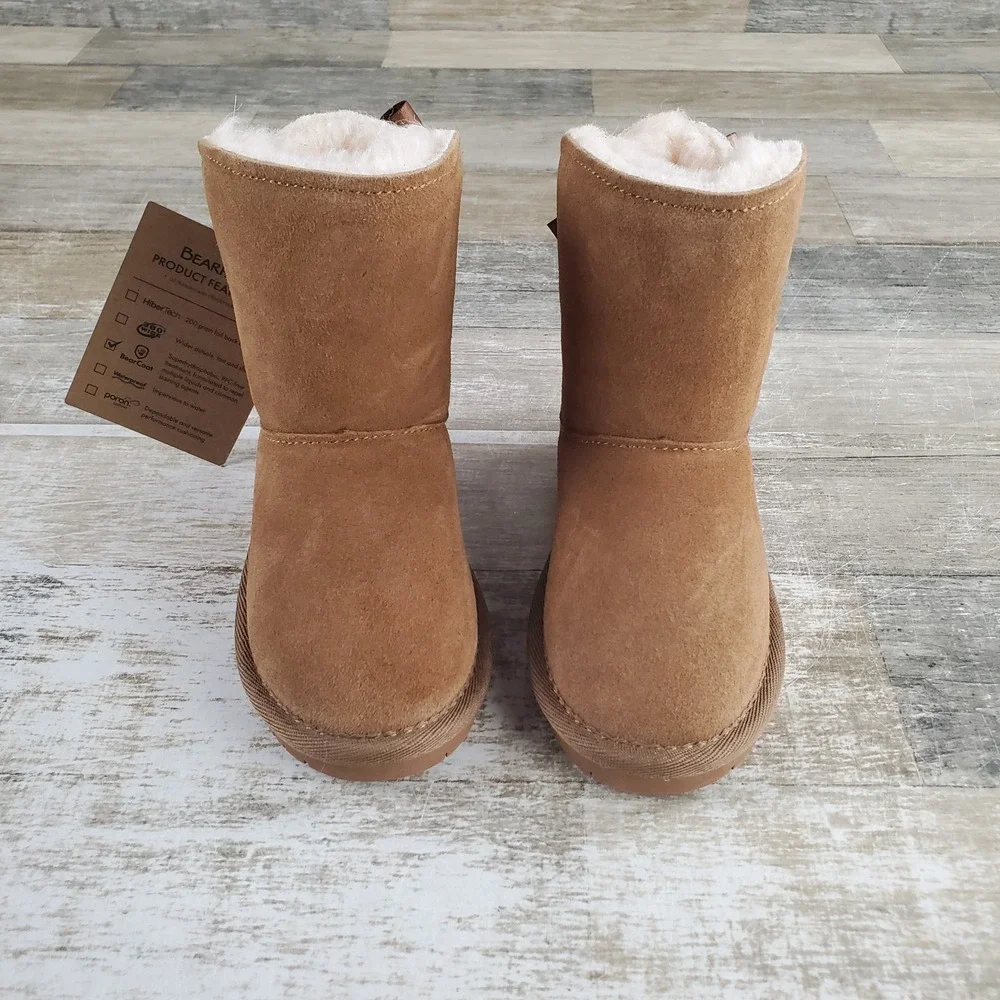 Bearpaw Milly Kids Snow Boots Sz 7 Brown Lined Suede Pull On Round Toe Classic